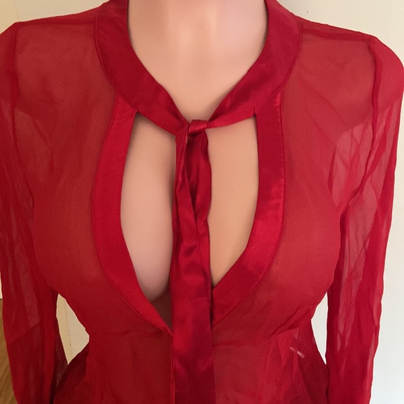 Wear 36th Sheer Red Long Sleeve Women’s Top Size Medium - Picture 4 of 5